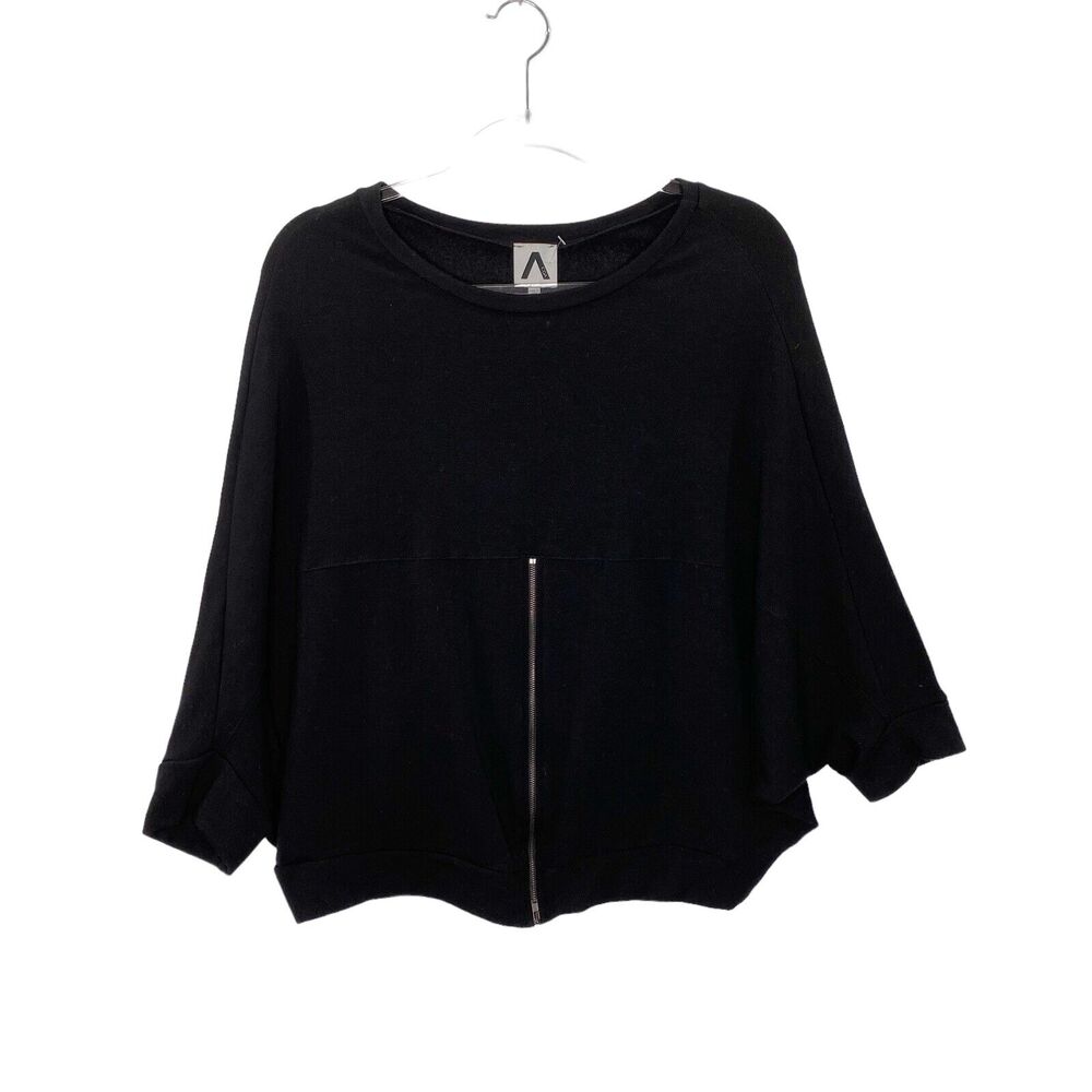 COA Shirt Womens 3 (Large) Black Zipper Detail Dolman Sleeve Sweetshirt Knit